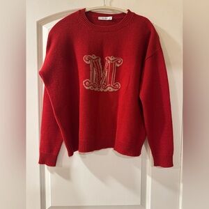 100% Cashmere MaxMara Red Sweater with Embroidered M